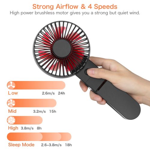  COMLIFE Foldable Handheld Fan, Portable Desk Clip On Mini Fan, 4000mAh Rechargeable Battery, 4 Speeds, 360°Rotation, Ultra-Quiet, Powerful Personal Fan for Stroller, Travel, Camping, Outdo