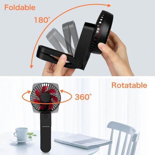  COMLIFE Foldable Handheld Fan, Portable Desk Clip On Mini Fan, 4000mAh Rechargeable Battery, 4 Speeds, 360°Rotation, Ultra-Quiet, Powerful Personal Fan for Stroller, Travel, Camping, Outdo