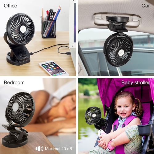  COMLIFE Battery Operated Clip on Portable Fan with 4400mAh Power Bank Feature, Rechargeable Battery Personal Cooling Fan for Baby Stroller, 6-32 Hours Working Time,Stepless Regulat