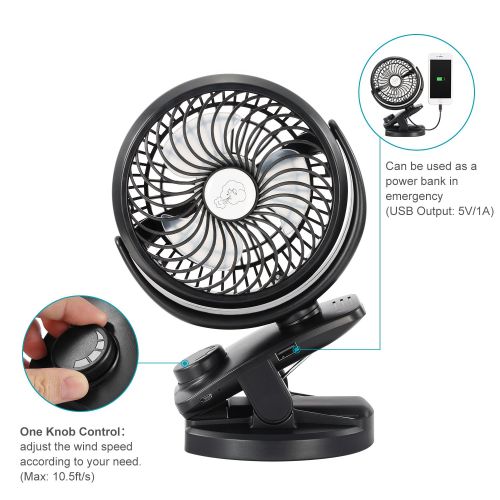  COMLIFE Battery Operated Clip on Portable Fan with 4400mAh Power Bank Feature, Rechargeable Battery Personal Cooling Fan for Baby Stroller, 6-32 Hours Working Time,Stepless Regulat