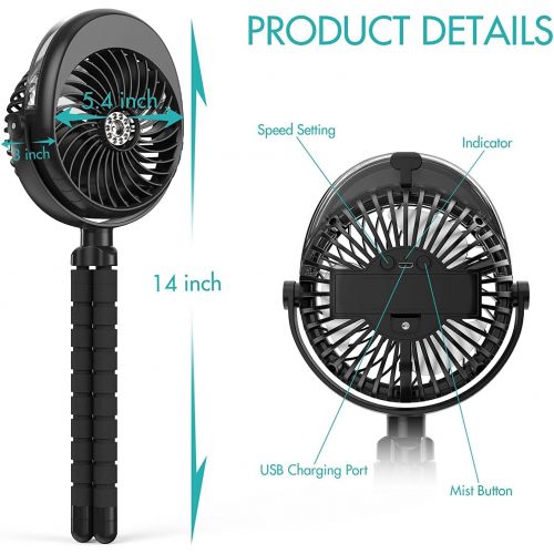  [아마존베스트]COMLIFE Portable Handheld Fan, 2600mAh Battery Powered Personal Desk Baby Fan Air Circulator Fan with Flexible Tripod, Ultra Quiet 4 Speed 360° Rotatable USB Fan for Stroller Office Campin