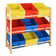 COMLZD Kids Toy Storage Organizer Box Wood Frame Shelf Rack Playroom Bedroom Bookshelf