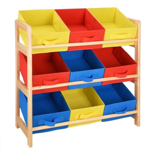  COMLZD Kids Toy Storage Organizer Box Wood Frame Shelf Rack Playroom Bedroom Bookshelf