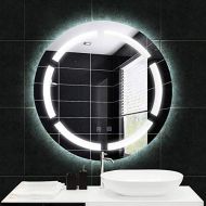 COMMODA LED Frameless Backlit Wall Mirror Illuminated Frosted Round Mirrored Wall Mounted Lighted Vanity Bathroom Silvered Mirror with Touch Button (28 Diameter)