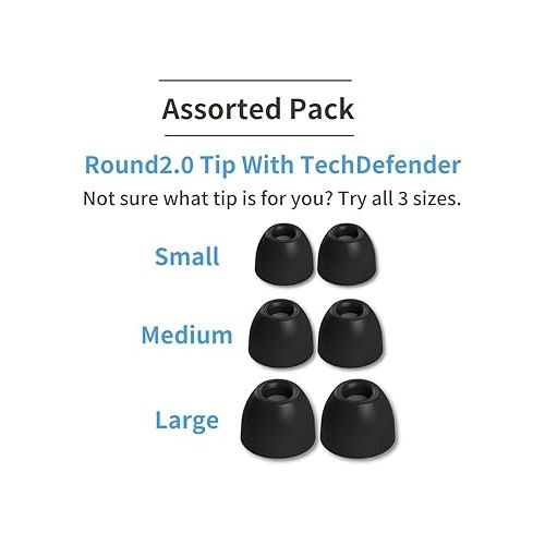  Comply Foam 200 Series Round 2.0 Replacement Ear Tips for Bang and Olufsen, Sennheiser, Axil, MEE Audio, KZ, Bose & More | Ultimate Comfort | Unshakeable Fit| TechDefender | Assorted S/M/L, 3 Pairs