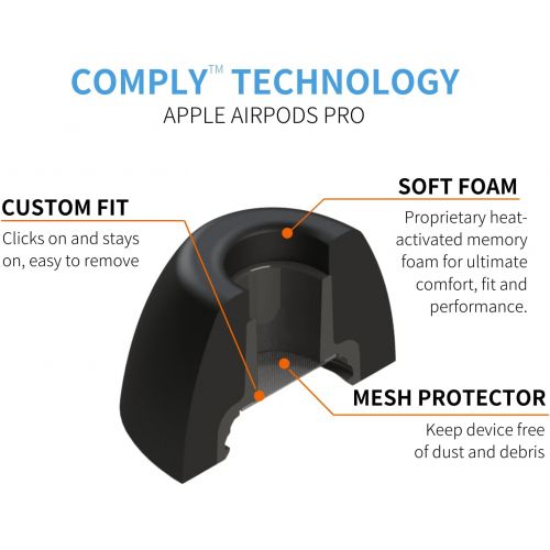  COMPLY Foam Apple AirPods Pro Earbud Tips for Comfortable, Noise-Canceling Earphones that Click On, and Stay Put (Assorted Sizes S/M/L, 3 Pairs)