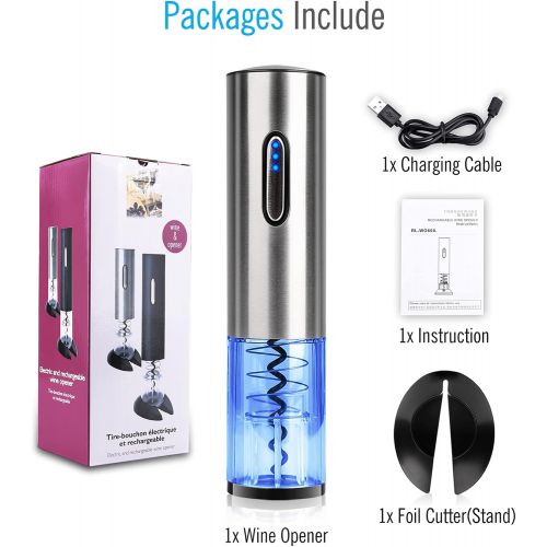  [아마존베스트]COMPONALL Electric Wine Opener, Automatic Electric Corkscrew, USB Rechargeable Premium Stainless Steel Cordless Wine Bottle Opener with Foil Cutter