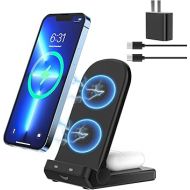 Wireless Charger for iPhone/Samsung/AirPods, 2-in-1 iPhone Charger Fast Charging, Wireless Charging Station for iPhone14/13/12/11/Pro/Max/SE/XS/XR/X/8 Plus/8, AirPods/Google/LG/Sony, etc