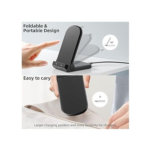  Wireless Charger for iPhone/Samsung/AirPods, 2-in-1 iPhone Charger Fast Charging, Wireless Charging Station for iPhone14/13/12/11/Pro/Max/SE/XS/XR/X/8 Plus/8, AirPods/Google/LG/Sony, etc