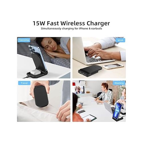  Wireless Charger for iPhone/Samsung/AirPods, 2-in-1 iPhone Charger Fast Charging, Wireless Charging Station for iPhone14/13/12/11/Pro/Max/SE/XS/XR/X/8 Plus/8, AirPods/Google/LG/Sony, etc