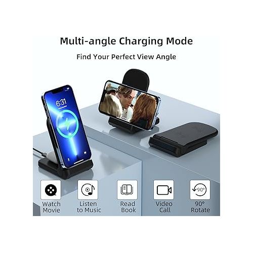  Wireless Charger for iPhone/Samsung/AirPods, 2-in-1 iPhone Charger Fast Charging, Wireless Charging Station for iPhone14/13/12/11/Pro/Max/SE/XS/XR/X/8 Plus/8, AirPods/Google/LG/Sony, etc