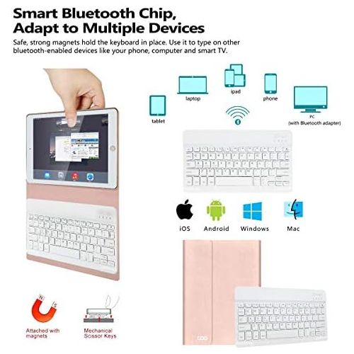  [아마존베스트]COO iPad Keyboard Case 9.7 6th Generation for New iPad 2018/2017 (5th Gen) - iPad Air 2/Air 1 - Wireless Bluetooth Keyboard - Magnetic Auto Sleep/Wake (Rose Gold with White Keyboard)