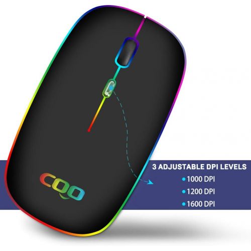  [아마존베스트]COO Bluetooth Wireless Mouse, LED Slim Dual Mode(Bluetooth 5.1 and 2.4G Wireless) Rechargeable Led Wireless Mouse with 3 Adjustable DPI for iPad OS 13, MacBook, Laptop, Mac OS 10.1