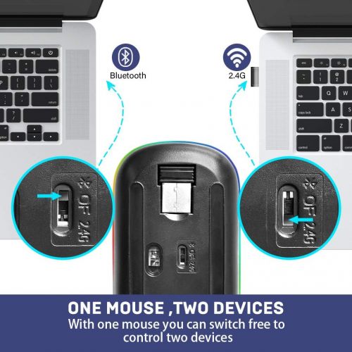  [아마존베스트]COO Bluetooth Wireless Mouse, LED Slim Dual Mode(Bluetooth 5.1 and 2.4G Wireless) Rechargeable Led Wireless Mouse with 3 Adjustable DPI for iPad OS 13, MacBook, Laptop, Mac OS 10.1