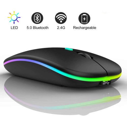  [아마존베스트]COO Bluetooth Wireless Mouse, LED Slim Dual Mode(Bluetooth 5.1 and 2.4G Wireless) Rechargeable Led Wireless Mouse with 3 Adjustable DPI for iPad OS 13, MacBook, Laptop, Mac OS 10.1