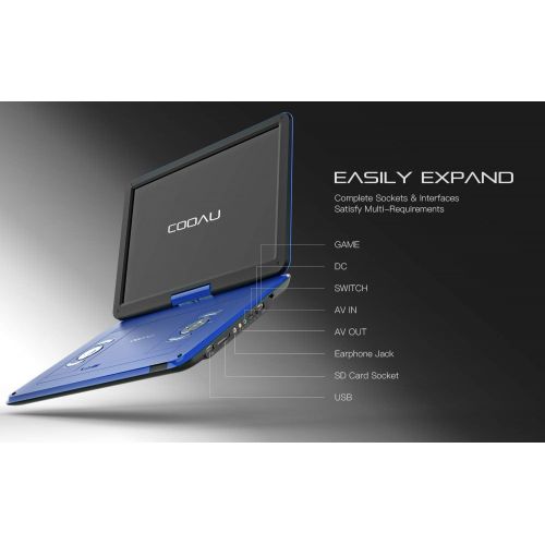  [아마존 핫딜] [아마존핫딜]COOAU 17.9 Portable DVD Player with 15.6 Large Swivel Screen, 6 Hrs Long Lasting Built-in Battery, Region Free, Stereo Sound, with Remote Controller,SD+USB+AVin+AVout+Earphone Port