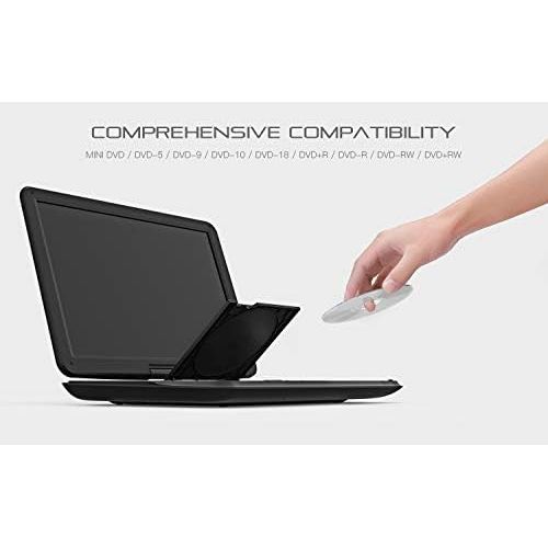  [아마존베스트]COOAU 17.9“ Portable DVD Player with 15.6 Large Swivel Screen, 6 Hrs Long Lasting Built-in Battery, Region Free, Stereo Sound, with Remote Controller,SD+USB+AVin+AVout+Earphone Por