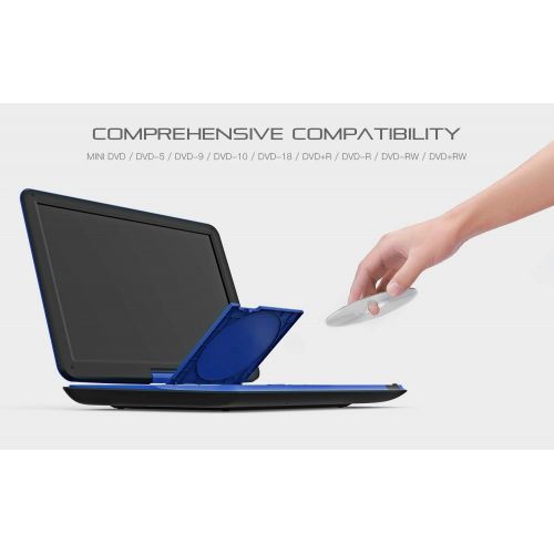  [아마존베스트]COOAU 17.9 Portable DVD Player with 15.6 Large Swivel Screen, 6 Hrs Long Lasting Built-in Battery, Region Free, Stereo Sound, with Remote Controller,SD+USB+AVin+AVout+Earphone Port