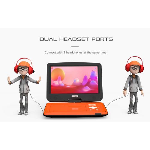  [아마존베스트]COOAU Portable DVD Player 12.5, Bright Swivel Screen, 5 Hrs Play Battery Capacity, Shock Proof, Dual Headset Ports, Multi Formats & Regions, with Remote Controller, USB/SD/Audio/AV