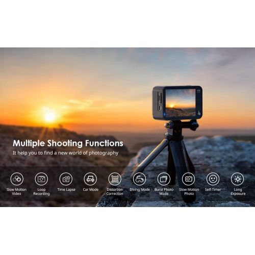  COOAU Native 4K 60fps 20MP Touch Screen WiFi Action Sport Camera EIS Stabilization Underwater Waterproof Cam with External Microphone Remote Control 2x1350Amh Batteries