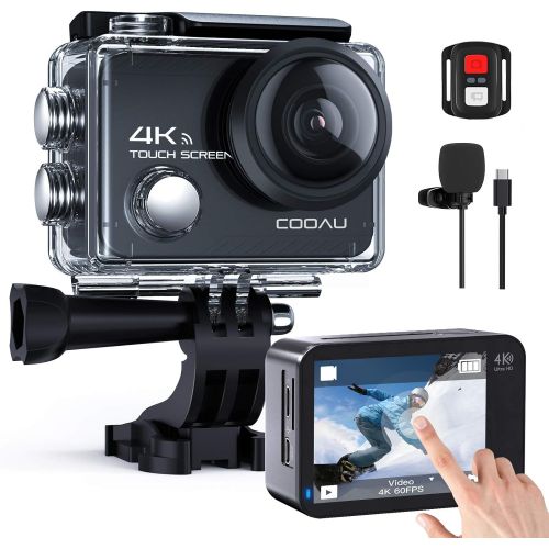  COOAU Native 4K 60fps 20MP Touch Screen WiFi Action Sport Camera EIS Stabilization Underwater Waterproof Cam with External Microphone Remote Control 2x1350Amh Batteries