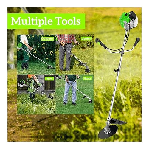  Weed Wacker Gas Powered 58cc, 4 in 1 Cordless Weed Eater Gas Powered, 2-Cycle Brush Cutter Gas String Trimmers Weed Wacker Straight Shaft Grass Trimmer for Lawn and Garden Care, Green