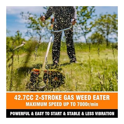  COOCHEER 42.7cc Weed Wacker Gas Powered 2-Cycle 2 in 1 Gas Weed Eater 18.5