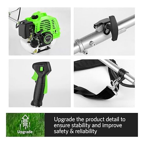  COOCHEER 58CC Weed Eater Gas Powered, 3 in 1 Gas Brush Cutter with 4 Blade Heads, 2-Stroke String Trimmer 18'' Straight Shaft Weed Wacker for Lawn, Garden and Yard, Green