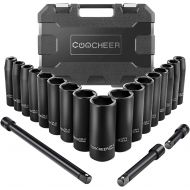 [아마존 핫딜] COOCHEER 1/2 Inch Drive Metric Deep Impact Socket Set, 20-Piece Sockets with Extensions, CR-V, 8-24 mm, 6-Point, Coocheer