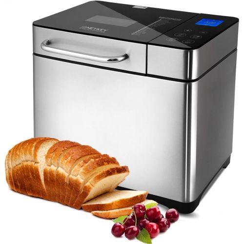  COOCHEER Brotbackautomat 710W Backmeister mit Automatische Zutatenbox, 19 Programme, Edelstahl Bread Maker Vollautomatische fuer 500-1000g mit 15 Stunden Timing-Funktion, Sichtfenster, Silbe