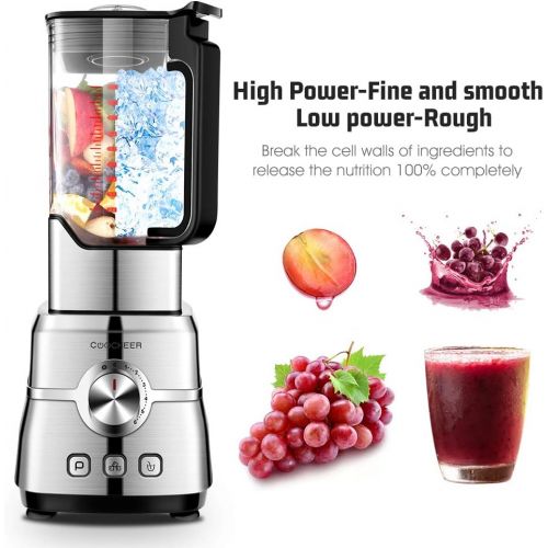  Blender Smoothie Maker, COOCHEER 1800W Blender for Shakes and Smoothies with High-Speed Professional Stainless Countertop, Variable speeds Control, 6 Sharp Blade, 2L BPA Free Trita