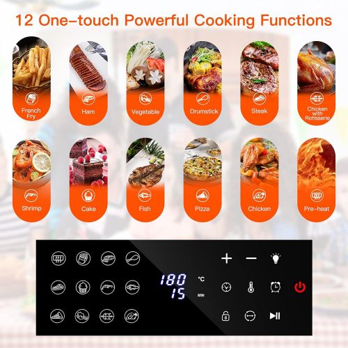  COOCHEER 13 Quart Air Fryer Toaster Oven Combo, 12-In-1 Multifunctional Intell Small Air Fryer Cooker, For Baking, Roasting and Dehydrating, Digital LCD Touch Screen, Nonstick Basket, Acces