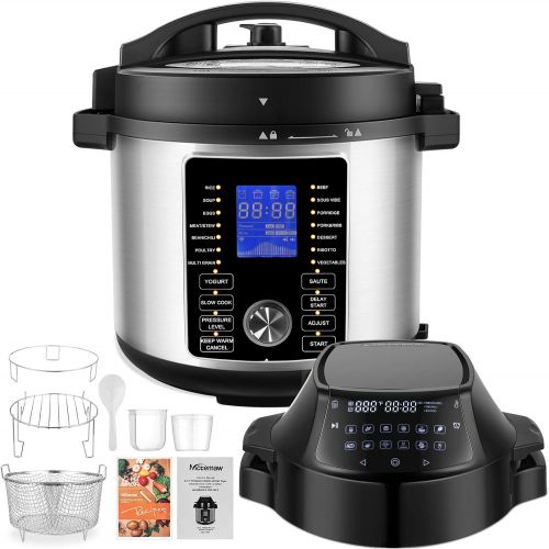  COOCHEER 17-In-1 Instapot 6 Quart Electric Pressure Cooker Air Fryer Combo, 1500W Slow Cooker, Multicooker, Rice Cooker with Nesting Broil Rack/Two Detachable Lids, Smart LED Touchscreen, R