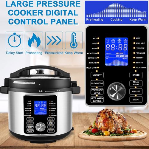  COOCHEER 17-In-1 Instapot 6 Quart Electric Pressure Cooker Air Fryer Combo, 1500W Slow Cooker, Multicooker, Rice Cooker with Nesting Broil Rack/Two Detachable Lids, Smart LED Touchscreen, R