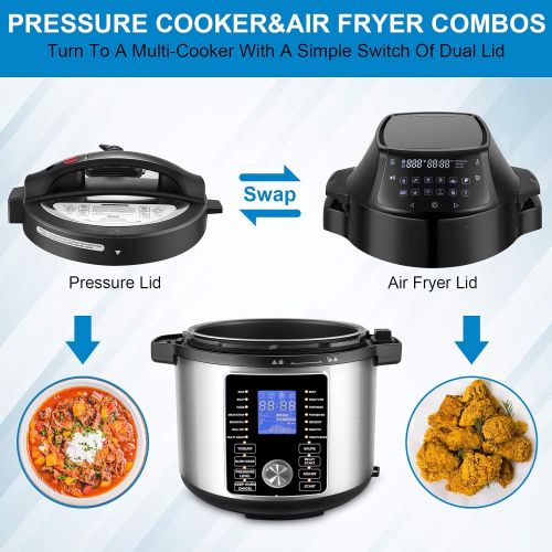  COOCHEER 17-In-1 Instapot 6 Quart Electric Pressure Cooker Air Fryer Combo, 1500W Slow Cooker, Multicooker, Rice Cooker with Nesting Broil Rack/Two Detachable Lids, Smart LED Touchscreen, R