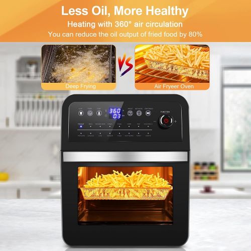  16-in-1 Air Fryer Oven, COOCHEER 13 QT Air Fryer Toaster Oven Combo, Roast, Bake, Broil, Reheat, Fry Oil-Free, 1700W Convection Toaster Oven Airfryer, with Digital LED Touch-screen