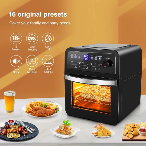  16-in-1 Air Fryer Oven, COOCHEER 13 QT Air Fryer Toaster Oven Combo, Roast, Bake, Broil, Reheat, Fry Oil-Free, 1700W Convection Toaster Oven Airfryer, with Digital LED Touch-screen