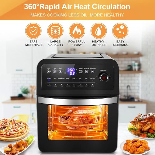  16-in-1 Air Fryer Oven, COOCHEER 13 QT Air Fryer Toaster Oven Combo, Roast, Bake, Broil, Reheat, Fry Oil-Free, 1700W Convection Toaster Oven Airfryer, with Digital LED Touch-screen