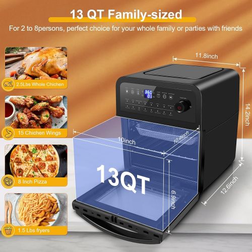  16-in-1 Air Fryer Oven, COOCHEER 13 QT Air Fryer Toaster Oven Combo, Roast, Bake, Broil, Reheat, Fry Oil-Free, 1700W Convection Toaster Oven Airfryer, with Digital LED Touch-screen