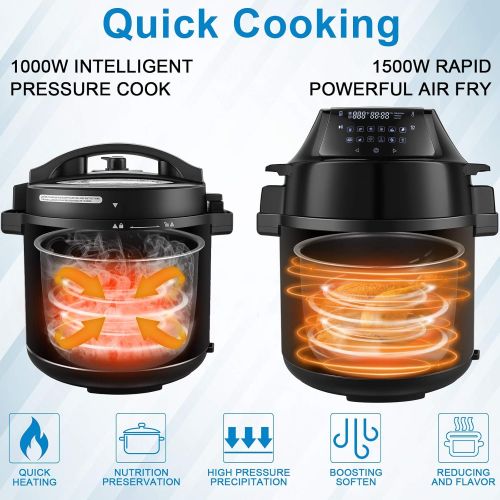  COOCHEER 17-in-1 Pressure Cooker, 6QT Electric Pressure Cooker Air Fryer Combo, 1500W Instapot with Dual Control Panel/Two Detachable Lids for Steamer Slow Cooker Air Fryer Broil Dehydrate,