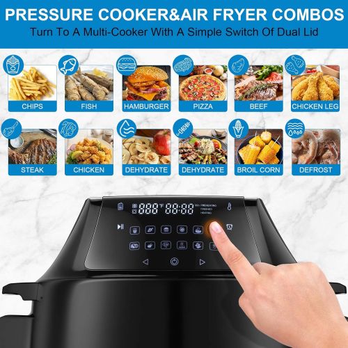  COOCHEER 17-in-1 Pressure Cooker, 6QT Electric Pressure Cooker Air Fryer Combo, 1500W Instapot with Dual Control Panel/Two Detachable Lids for Steamer Slow Cooker Air Fryer Broil Dehydrate,