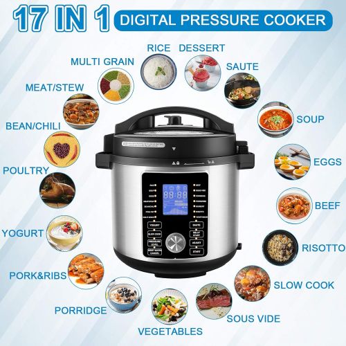  COOCHEER 17-in-1 Pressure Cooker, 6QT Electric Pressure Cooker Air Fryer Combo, 1500W Instapot with Dual Control Panel/Two Detachable Lids for Steamer Slow Cooker Air Fryer Broil Dehydrate,