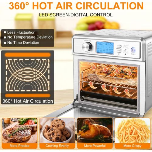  COOCHEER 16 in 1 Air Fryer Oven, 24QT Convection Air Fryer Toaster Oven Combo with LED Display & Temperature/Time Dial, 1700W Large Airfryer Oven, Oil Less & Stainless Steel