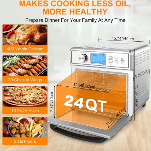  COOCHEER 16 in 1 Air Fryer Oven, 24QT Convection Air Fryer Toaster Oven Combo with LED Display & Temperature/Time Dial, 1700W Large Airfryer Oven, Oil Less & Stainless Steel
