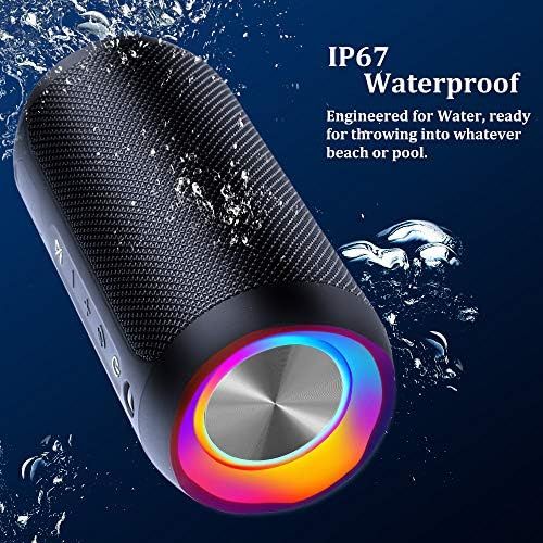  Wireless Speaker Bluetooth, COOCHEER 24W Bluetooth Portable Speaker with Party Light, IP67 Waterproof Portable Wireless Speakers for Outdoor, 20+Hour Playtime, Built-in mic,Dustpro