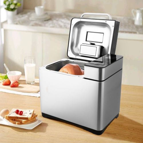  [아마존베스트]COOCHEER Bread Maker 710W Automatic Ingredient Box, 19 Programmes, Stainless Steel Fully Automatic for 500-1000g with 15 Hour Timing Function, Viewing Window, Silver