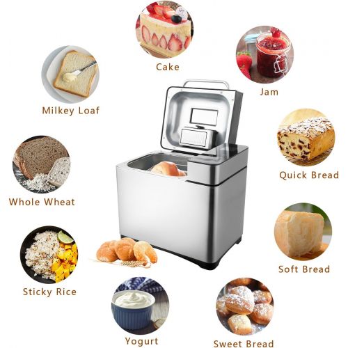  [아마존베스트]COOCHEER Bread Maker 19 Baking Programs, 3 Different Browning Degrees, Timing Function, 500-1000 g Bread Weight, Bread Maker with Automatic Ingredient Box and LED Screen, 710 W