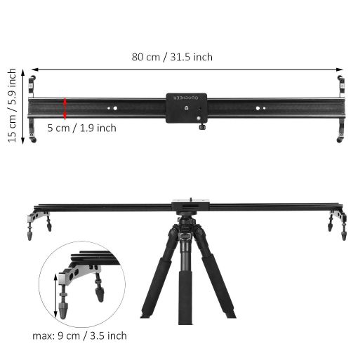  COOCHEER Camera Slider, Aluminum DSLR Dolly Track Rail Perfect for Photography and Video Recording with 1/4 3/8 Screw for YouTube Video and Short filmmakers (80cm Camera Slider)