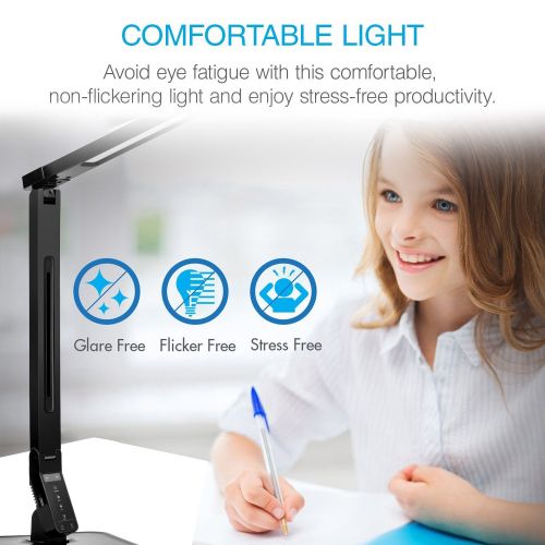  COOCHEER Coocheer LED Desk Lamp with Touch Control Swing Arm Dimmable Office Lamp Eye Caring Table Lamp with USB Charging Port (Black/ 5 Dimmer pro)