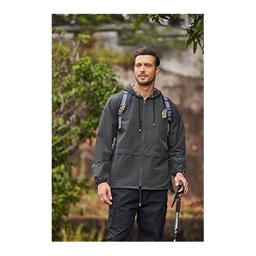  COOFANDY Mens Packable Rain Jacket Lightweight Waterproof Raincoat with Hood Outdoor Rain Gear Travel Hiking Cycling